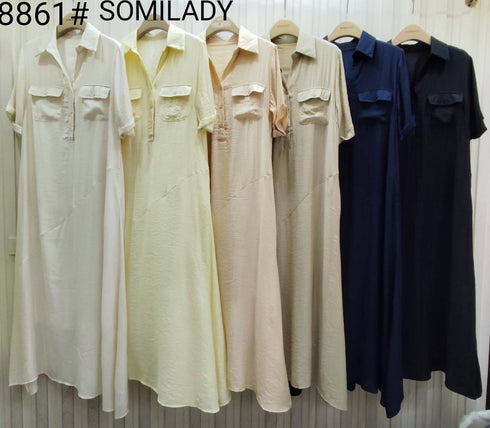Collar Down Long Maxi Dress